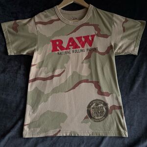 RAW Mens Camo Graphic T Shirt Size S Streetwear Skater Stoner Grunge Y2K Rolling
